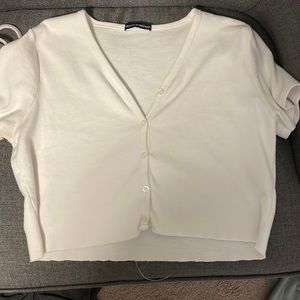 Cropped loose button up shirt